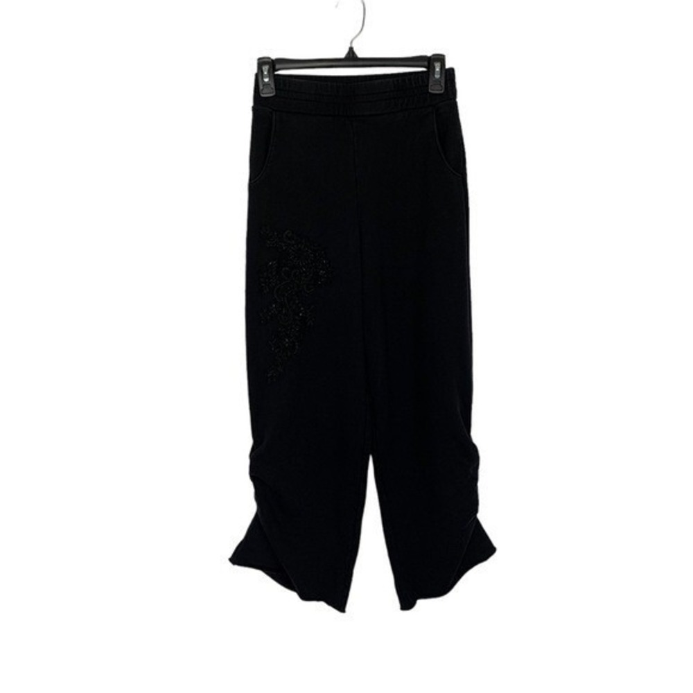 ALMAZ XS Black Embellished Wide Leg Pants Hand Beaded Detail Casual‎ Boho Style
